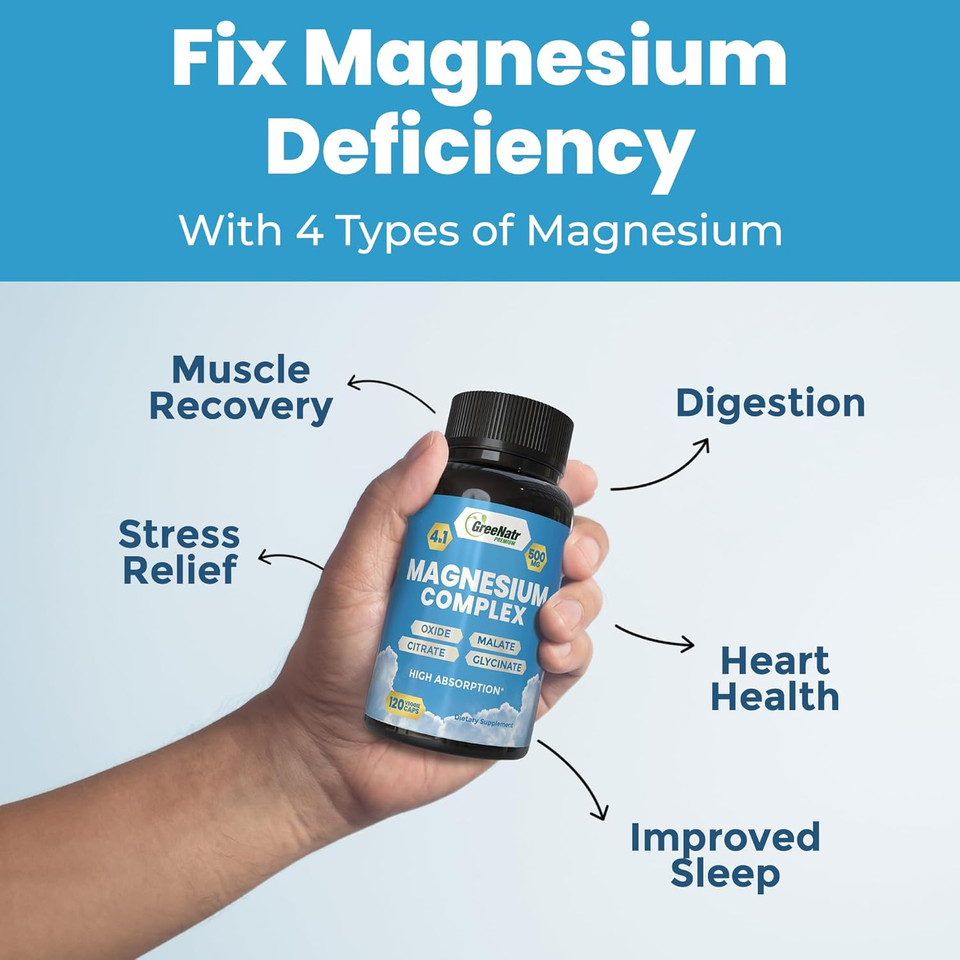 Magnesium Complex Supplement - Magnesium Supplements With Glycinate, Citrate, Malate & Oxide - Magnesium Tablets For Digestion, Sleep, Heart Health, & Energy - Magnesium Vitamins 120 Counts