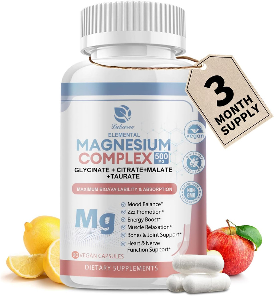 Magnesium Complex Supplement 500Mg, Magnesium Glycinate, Malate, Taurate, Citrate Complex & Herbal Extracts, High Absorption Chelated 120 Vegan Non-Gmo Capsules For Rest, Energy, Mood