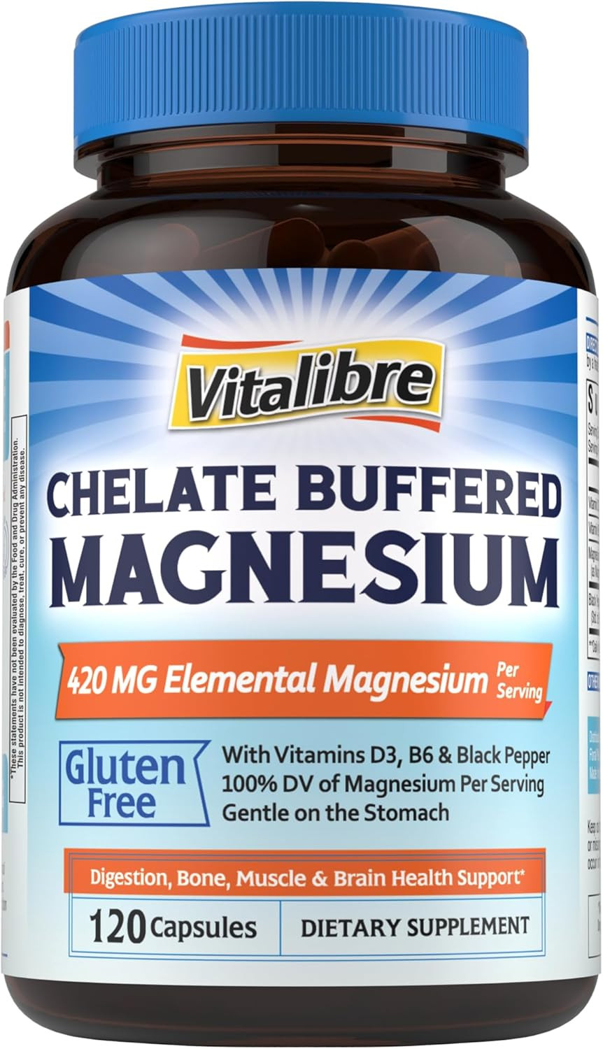 Magnesium Complex With Ashwagandha & L-Theanine - Stress Relief, Bone & Nerve Support - W/Vitamin D3, B6 - Glycinate, Citrate, Malate, Taurate - 180 Vegan Capsules, Non-Gmo, Gluten Free