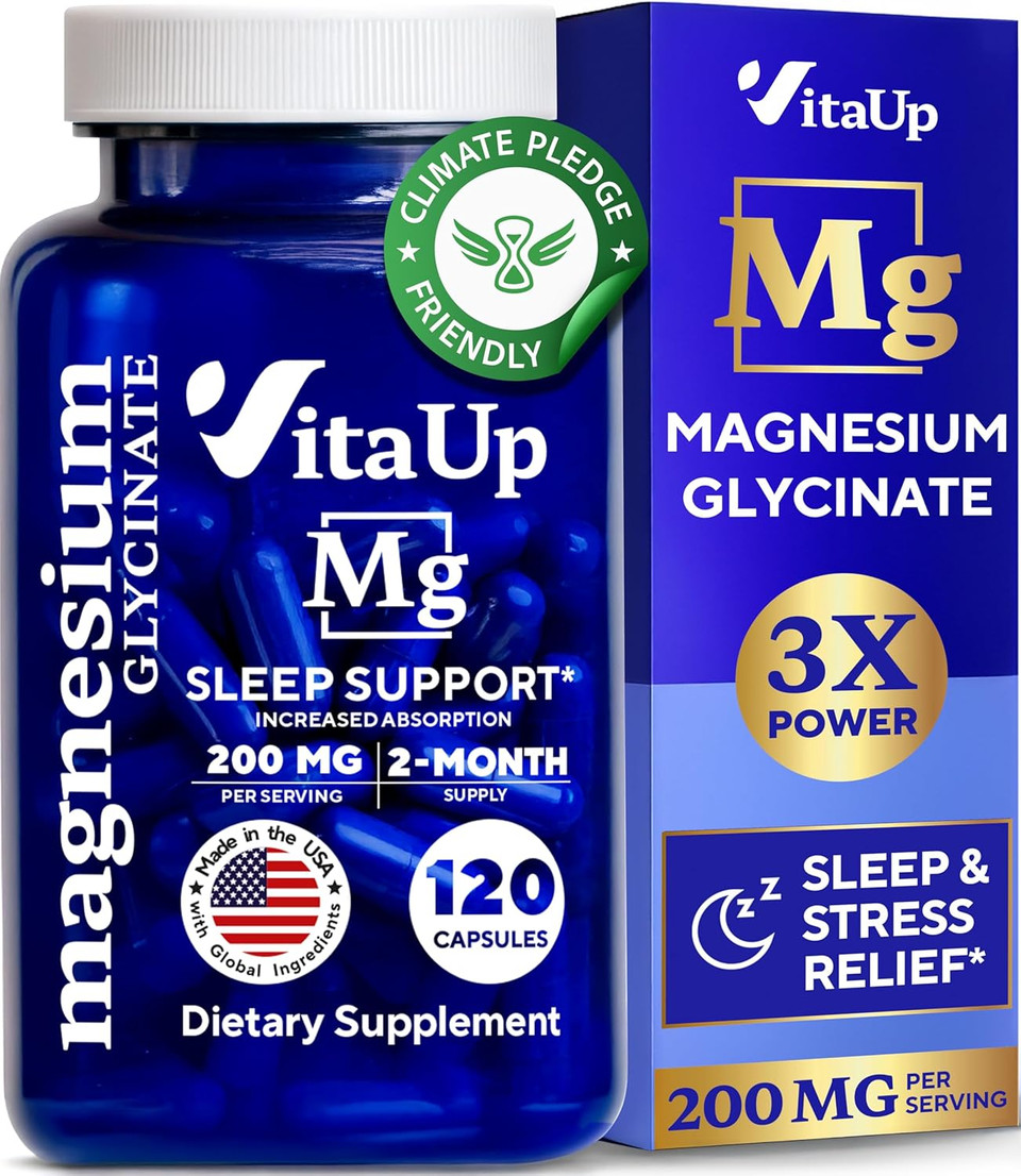 Magnesium Glycinate 200Mg - Usa Made Magnesium Supplement For Sleep, Heart, Bones, Metabolism Support - High Absorption Magnesium Bisglycinate Capsules - 120 Vegan Chelated Capsules