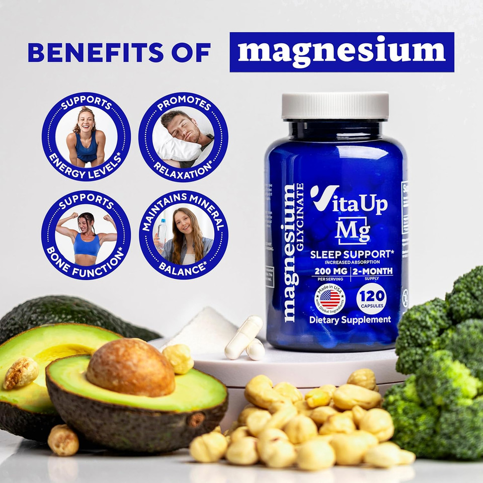 Magnesium Glycinate 200Mg - Usa Made Magnesium Supplement For Sleep, Heart, Bones, Metabolism Support - High Absorption Magnesium Bisglycinate Capsules - 120 Vegan Chelated Capsules