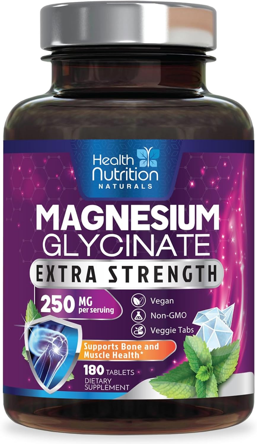 Magnesium Glycinate 250 Mg - High Absorption, Gentle Chelated Tablets For Muscle, Nerve, Bone & Heart Health Support - 100% Chelated, Non-Gmo, Gluten Free, Vegan, Third-Party Tested - 60 Tablets