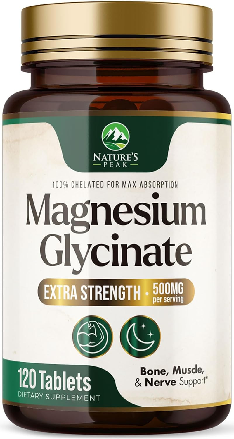 Magnesium Glycinate 500Mg - Chelated For Ultra Absorption - Supports Bone, Muscle, Nerves & Heart Health, Nature'S Sleep Support, Best Magnesium Supplement Pills For Whole Body Support - 120 Tablets