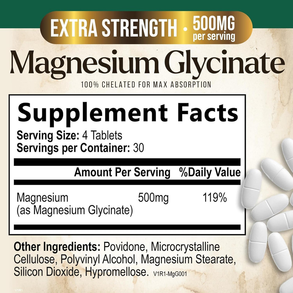 Magnesium Glycinate 500Mg - Chelated For Ultra Absorption - Supports Bone, Muscle, Nerves & Heart Health, Nature'S Sleep Support, Best Magnesium Supplement Pills For Whole Body Support - 60 Tablets