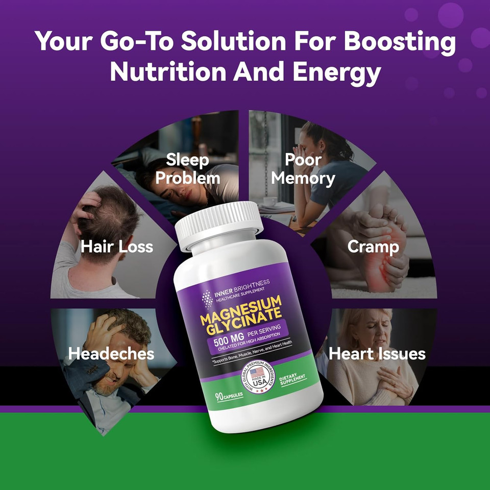 Magnesium Glycinate 500Mg Capsules - Magnesium Supplement For Sleep, Immune, Bone & Muscle Support And Heart Heal - Non-Gmo, Gluten-Free, Gentle On Stomach - 90 Vegetarian Capsules