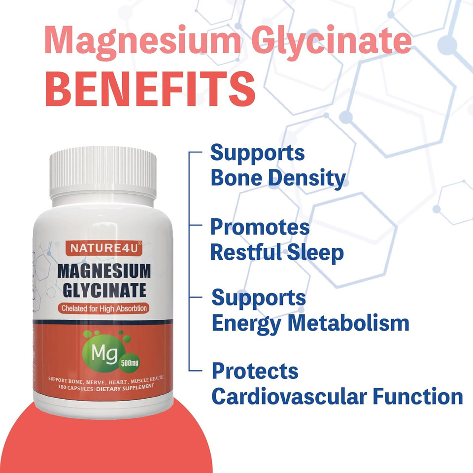 Magnesium Glycinate 500Mg, 100% Chelate For High Absorption Magnesium Supplement For Sleep, Muscle, Heart, Never And Bone Support, 180 Capsules