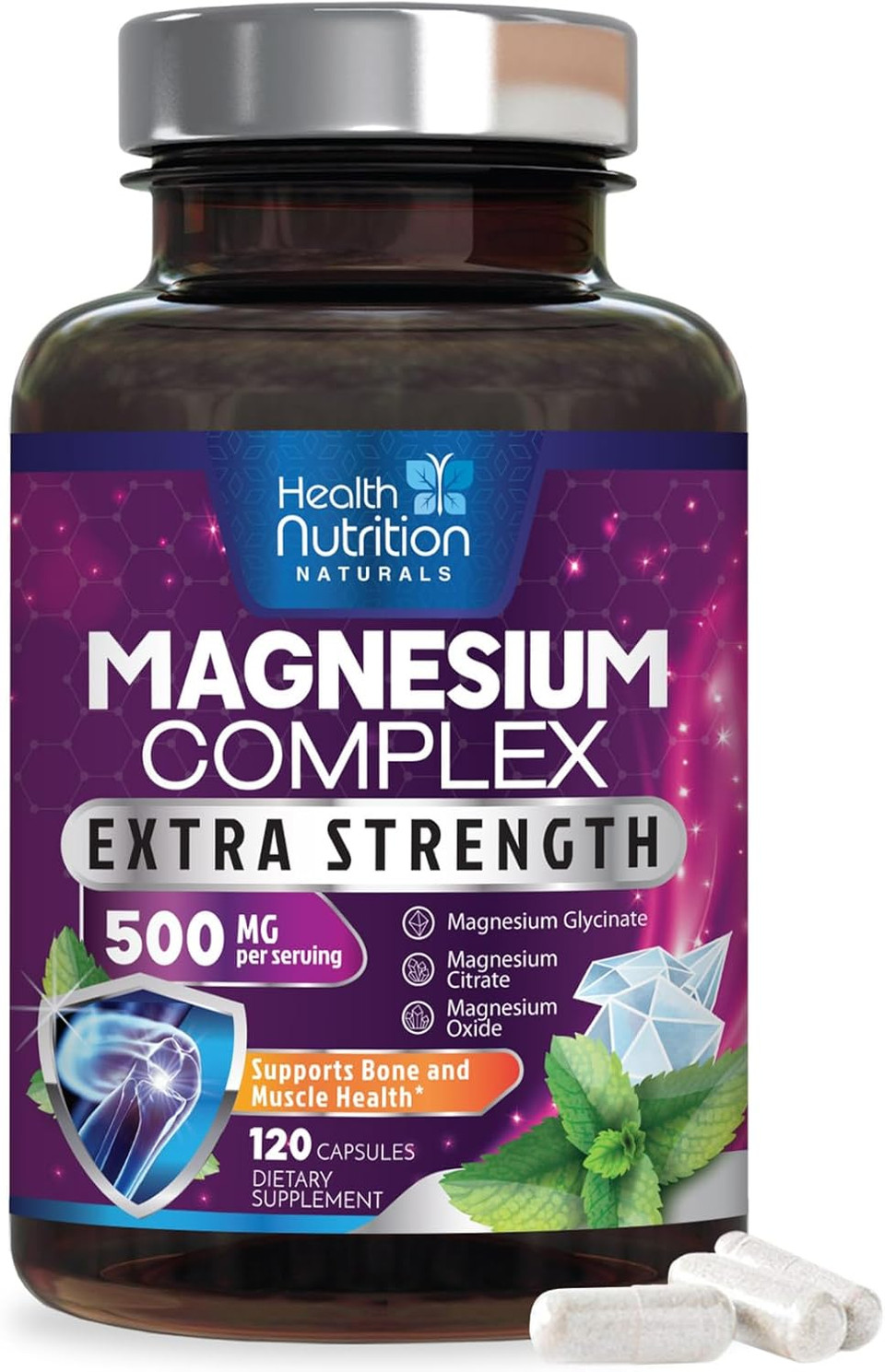 Magnesium Glycinate Capsules 500 Mg With Oxide, Malate, Citrate - For Muscle, Nerve, Bone And Heart Health Support - High Absorption Glycinate Complex Chelated Magnesium Supplement - 120 Capsules