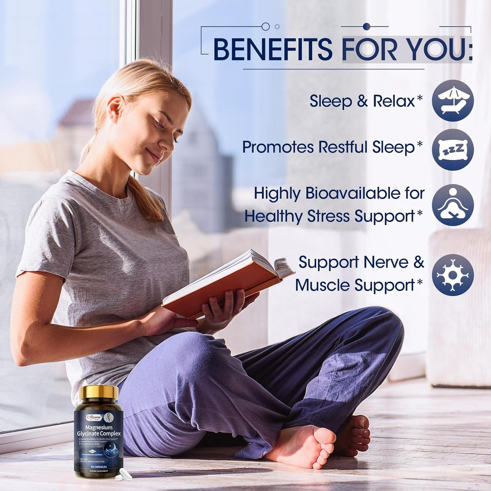 Magnesium Glycinate Complex, High Absorption Magnesium Supplement For Women And Men, Sleep Support* Promotes Relaxation, Heart, Muscle & Bone Support*, Gluten, Dairy And Soy Free -120 Ct