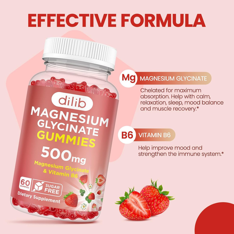 Magnesium Glycinate Gummies 500Mg Magnesium Supplement With Calcium, Zinc, Vitamin C, B6, D3-Calm Chewable Gummies For Kids & Adults-Sleep, Mood & Muscle Support-Pineapple Flavor, 60 Gummies