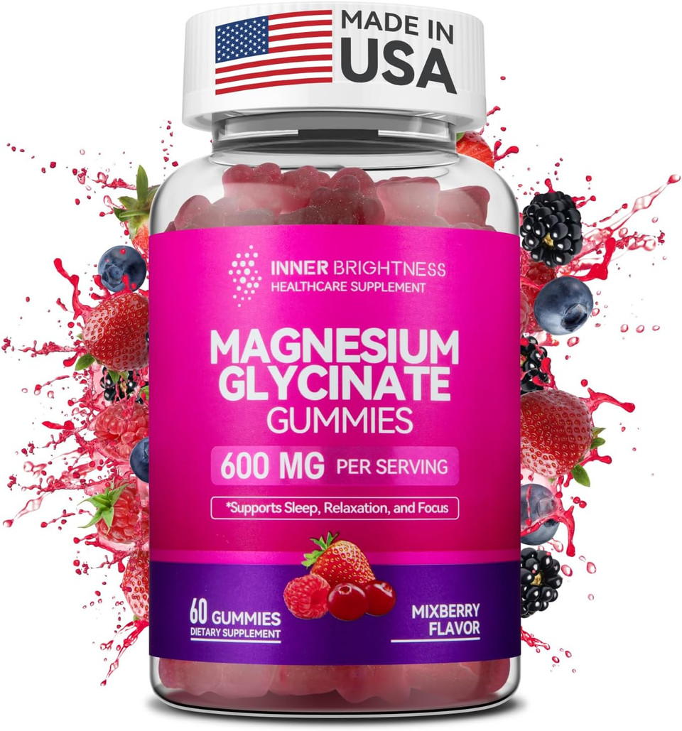 Magnesium Glycinate Gummies 600Mg, Non-Gmo, Gluten-Free, Magnesium Gummies For Adults & Kids, Sleep, Relaxation & Focus, 3 In 1 Flavor, 60 Count