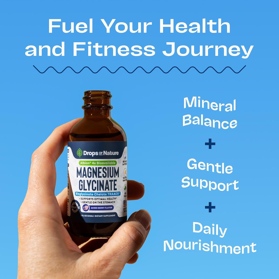 Magnesium Glycinate Liquid Drops Supplement - Vegan, Gmo Free, Gluten Free - Enhanced Absorption For Bioavailability - Magnesium Bisglycinate 150 Mg For Muscle & Bone Health Support (Strawberry, 60Ml)