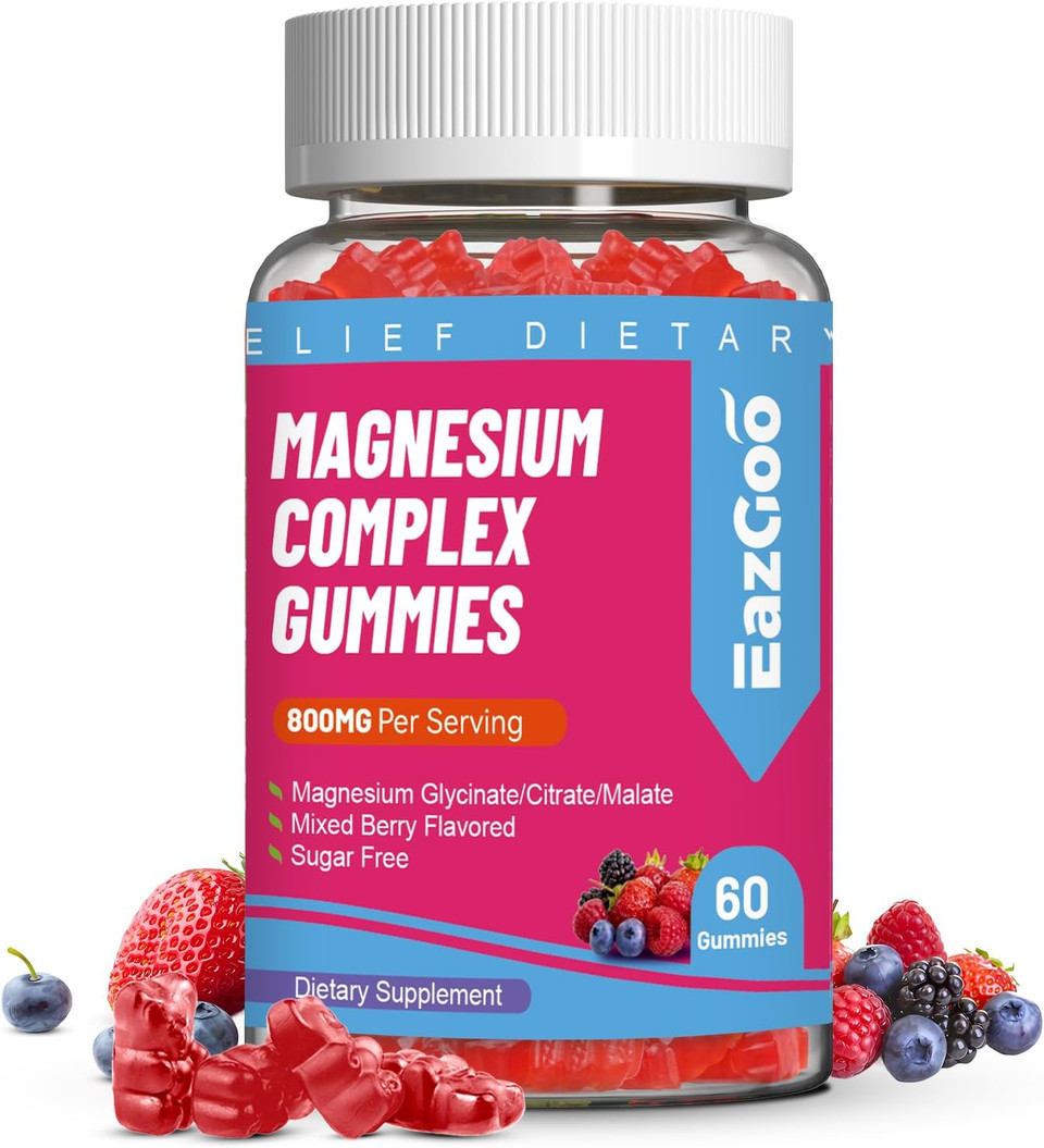 Magnesium Gummies 800Mg - Vitamin D3, C, B6, B12 & Zinc Complex With Magnesium Glycinate, Citrate & Malate, Magnesium Complex Gummies For Muscle, Mood & Energy, Vegan 60 Counts