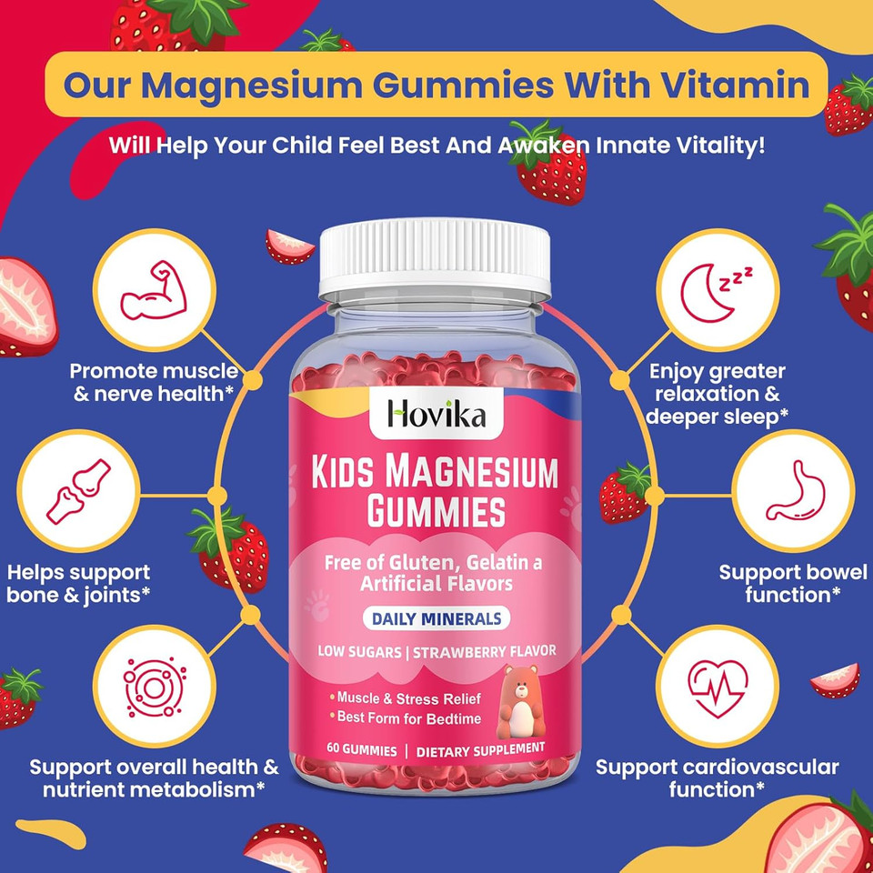 Magnesium Gummies For Kids - Magnesium Glycinate, Citrate, Prebiotic, Zinc - Kids & Adults Magnesium Complex Calm Gummies For Nerve Bone & Muscle Health For Kids Wellness, Vegan Grape Flavor 60 Count