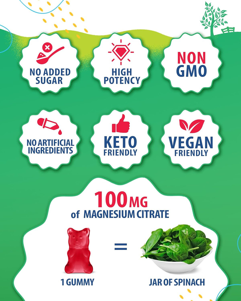 Magnesium Gummies For Kids & Adults - 100Mg - Calm Magnesium Chews - Magnesium Citrate Chewable Supplement For Mood & Muscle Support - 60 Gummies