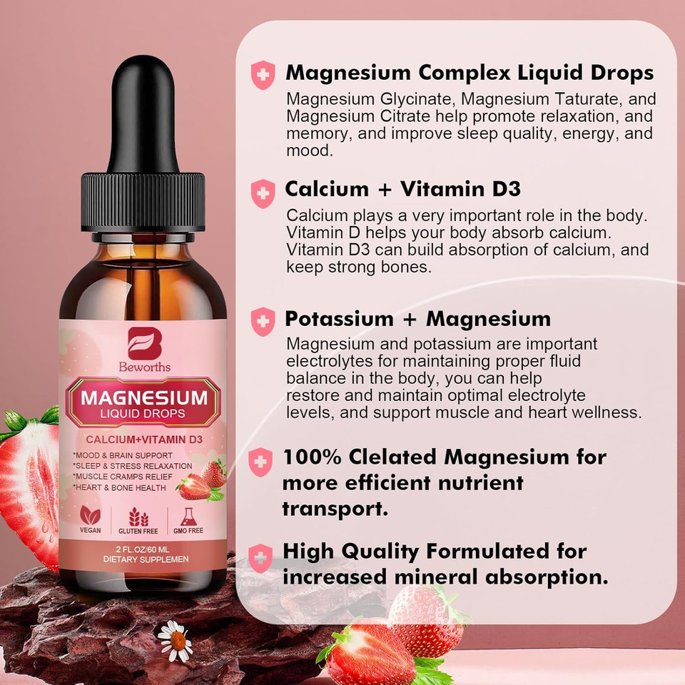 Magnesium Liquid Drop, Magnesium Glycinate Supplement Complex With Magnesium Taurate, Citrate, Calcium, Potassium, Vitamin, Zinc - Support Relaxation, Energy And Bowel Health