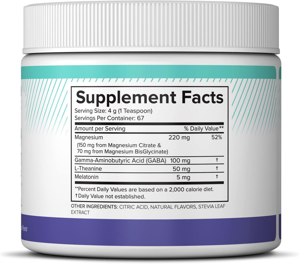 Magnesium Sleep Night Time Powder - Magnesium Citrate, Magnesium Glycinate With Melatonin, L-Theanine And Gaba Sleep Aid, Natural Sleep Supplement, Vegan, Gluten-Free, Raspberry Lemon Flavor