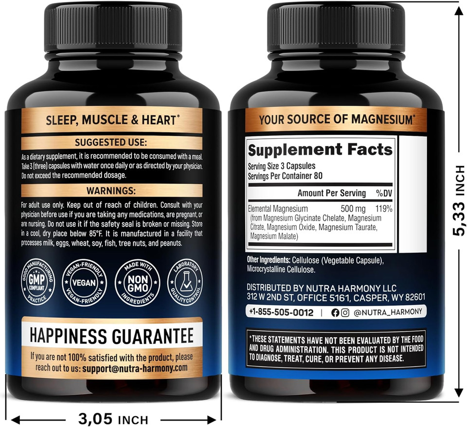 Magnesium Supplement - 5 In 1 Complex 500 Mg | Glycinate | Citrate | Malate | Taurate | Oxide - Made In Usa - Stress, Muscle & Heart Support - Vegan, Natural, Non-Gmo - 240 Capsules