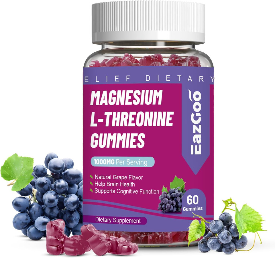 Magnesium Threonine Gummies 1000Mg, L-Threonine Gummies For Adults, Best Magnesium Supplements For Brain, Non-Gmo, Gluten Free, Vegan, 120 Grape Magnesium Gummies