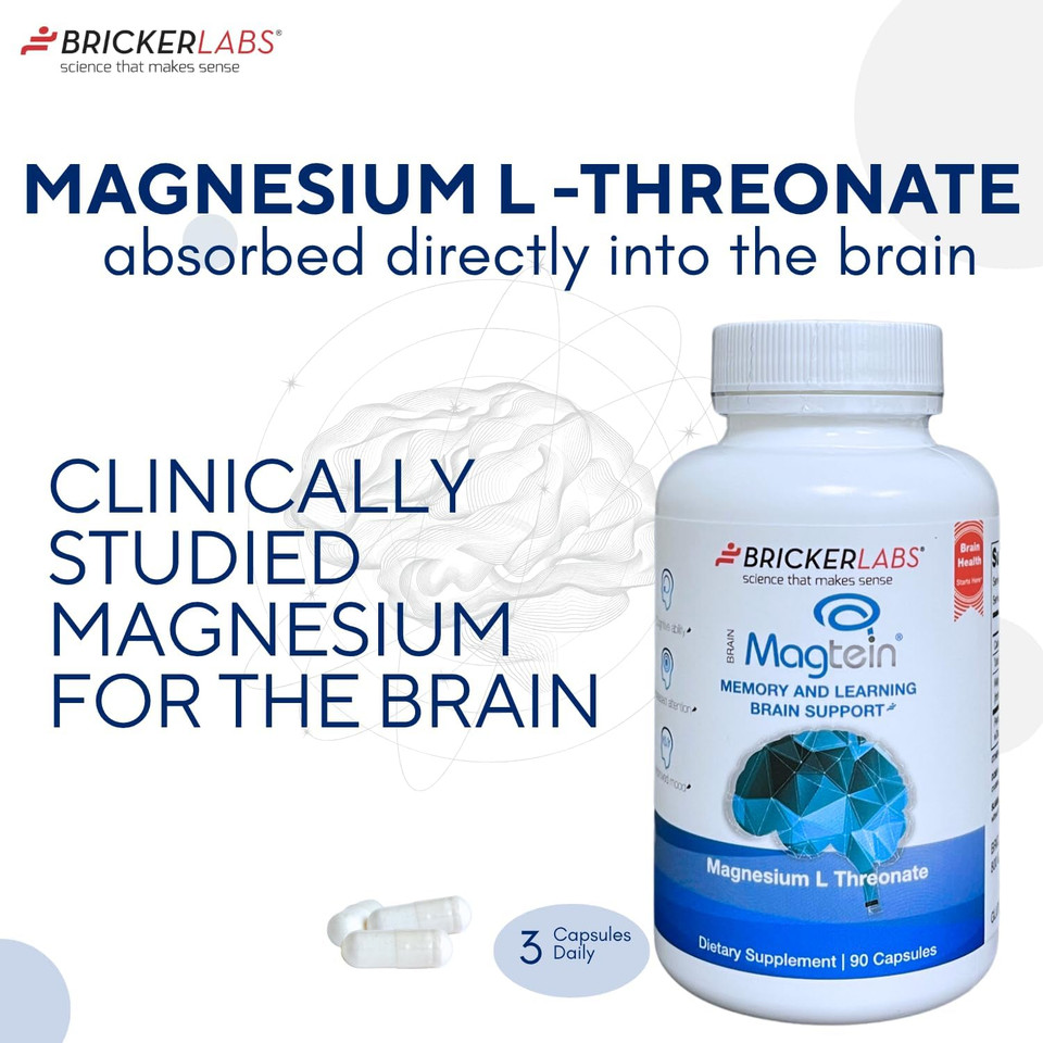 Magtein® Magnesium L-Threonate Supplement  Brain Health, Memory, Focus, Learning & Cognitive Function Support  90 Capsules, 30 Servings
