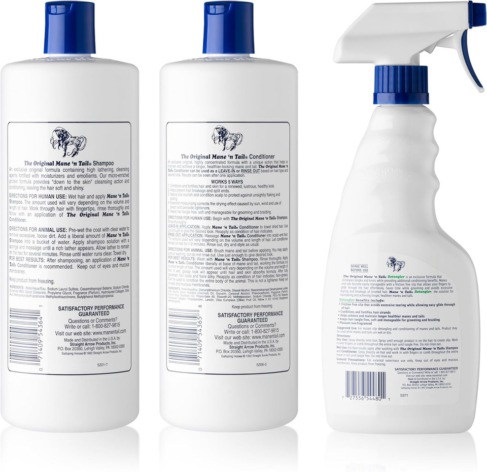Mane 'N Tail 3 Pc Kit Includes 32 Ounce Shampoo, 32 Ounce Conditioner, 16 Ounce Detangler