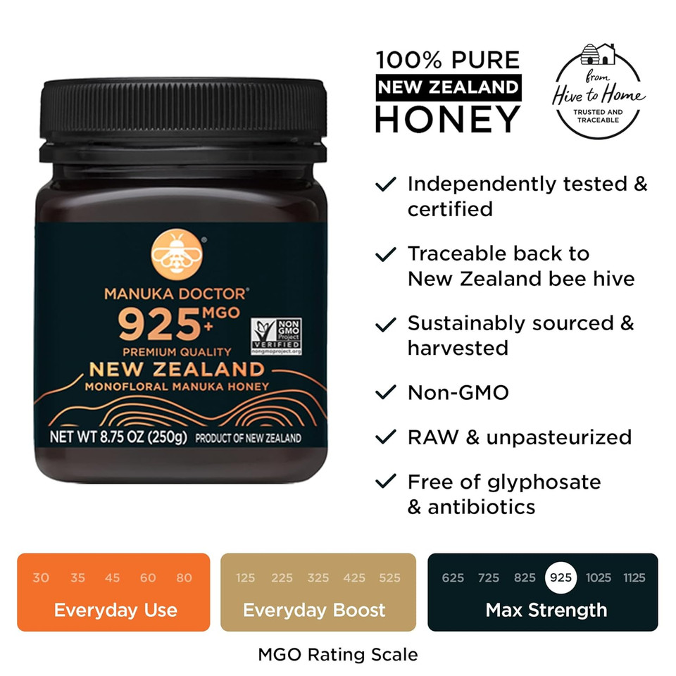 Manuka Doctor - Mgo 925+ Monofloral And Mgo 80+ Multifloral Squeezy Manuka Honey Value Bundle, 100% Pure New Zealand Honey. Certified. Guaranteed. Raw. Non-Gmo