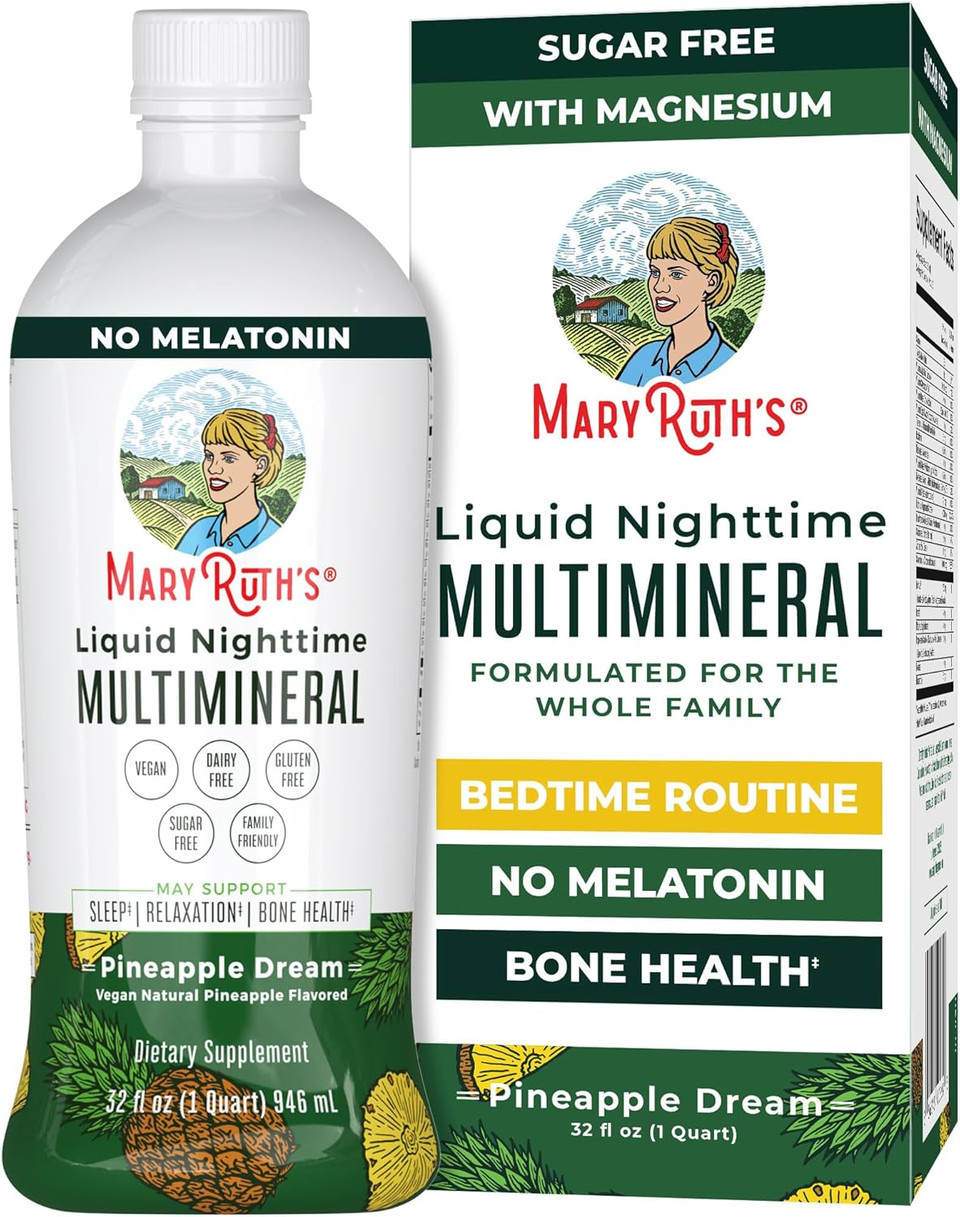 Maryruth Organics Extra Strength Nighttime Liquid Multimineral | Sugar Free | Calm Magnesium Citrate | No Melatonin | Calcium Magnesium Zinc | Muscle Relaxation | Lemonade Flavor | Vegan | 32 Serving