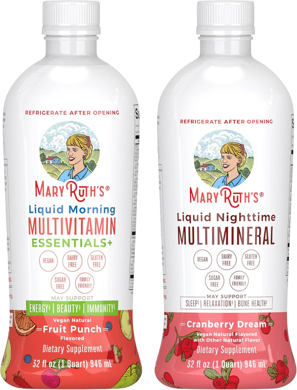Maryruth'S Liquid Morning Multivitamin (Fruit Punch) & Liquid Nighttime Multimineral (Cranberry) | Clean Label Project Verified® | Vegan Vitamins For Energy, Bedtime, & Overall Health