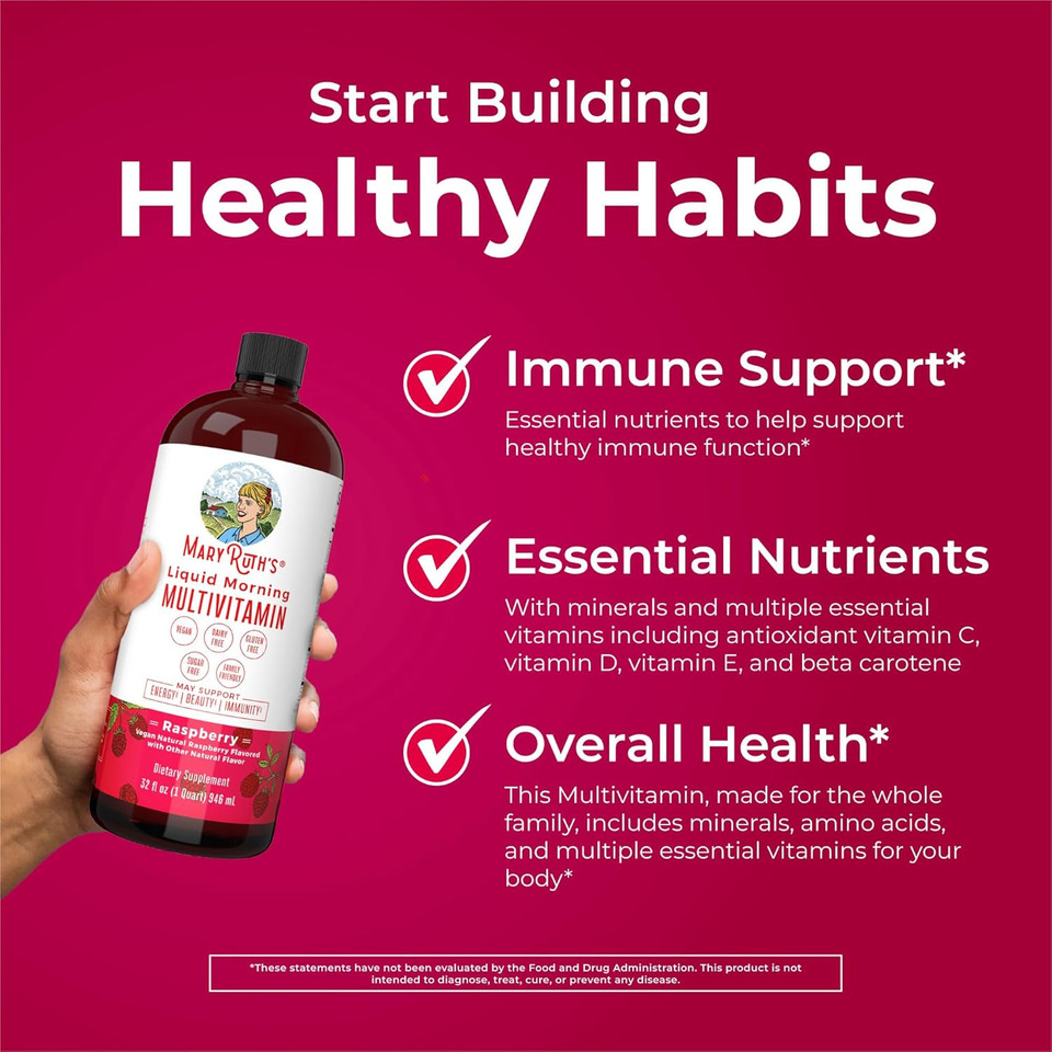 Maryruth'S Liquid Morning Multivitamin Raspberry (32Oz) & Liquid Nighttime Multimineral Coconut (15.22Oz) | Sugar-Free, No Melatonin | Vegan, Non-Gmo | Supports Sleep, Beauty, And Overall Health