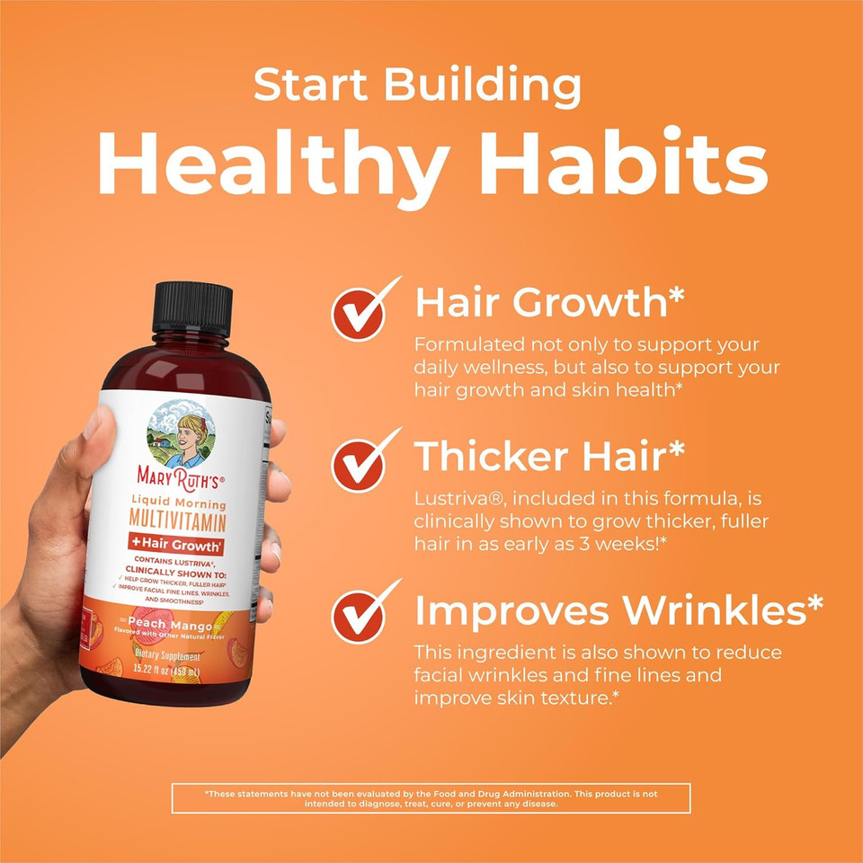 Maryruth'S Maryruth'S Liquid Morning Multivitamin +Hair Growth (Peach Mango, 15.22Oz) & Iron Liquid (Berry) | Clean Label Project Verified® | Beauty, Immunity, & Overall Health | Vegan, Non-Gmo