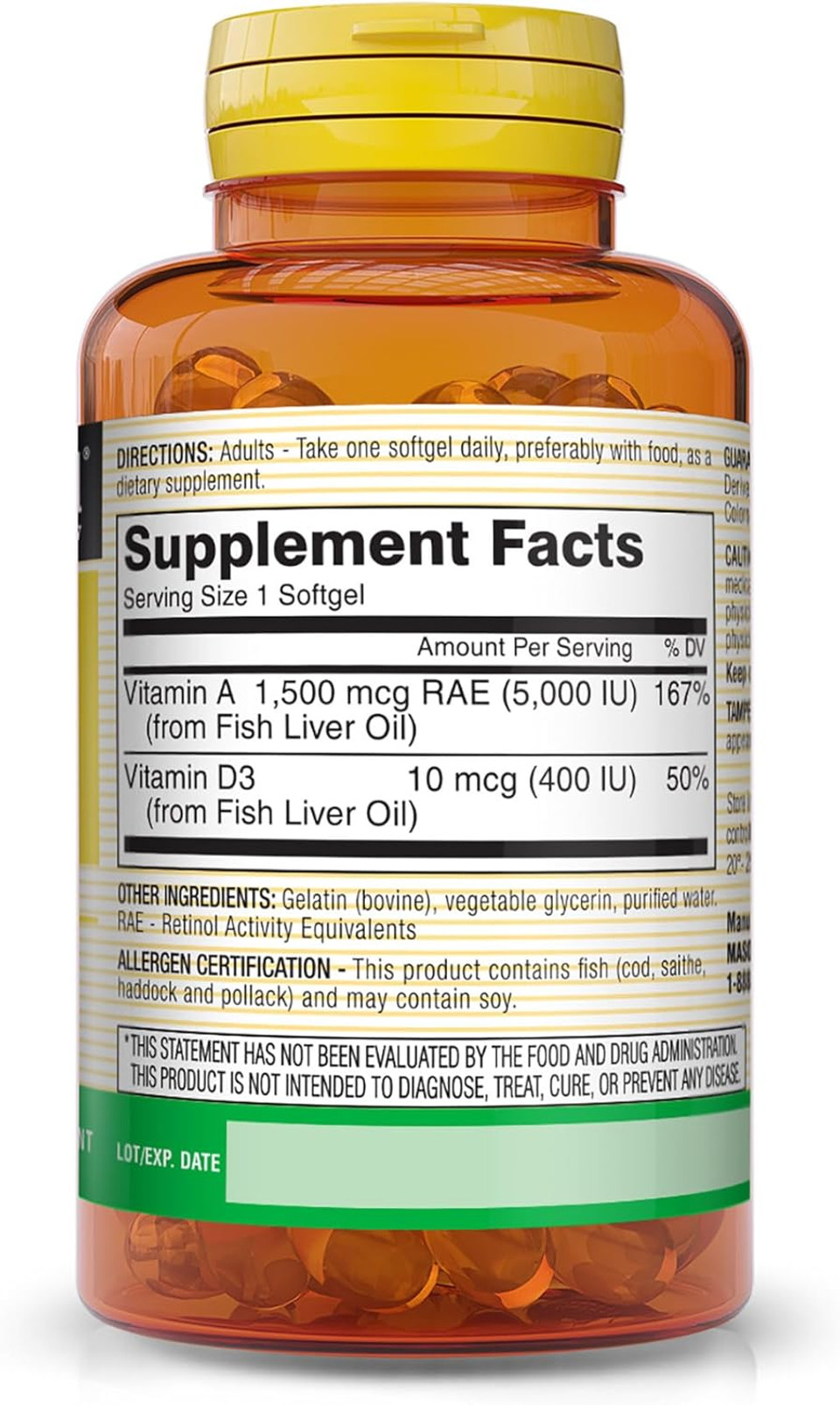 Mason Natural A-5000 Iu With D-400 Iu Softgels, Fish Liver Oil - 100 Ea