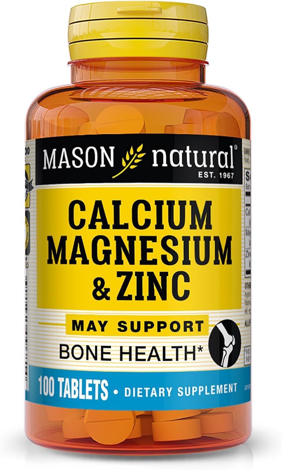 Mason Natural Calcium Magnesium & Zinc, 100-Day Supply, Supports Normal Bone Health & Immune System Booster, 1 Pack