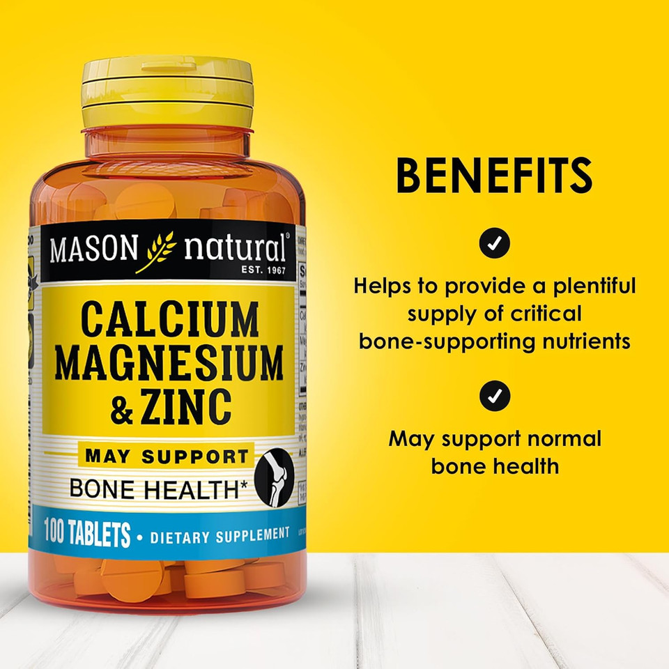 Mason Natural Calcium Magnesium & Zinc, 300,Day Supply, Supports Normal Bone Health & Immune System Booster, 3 Pack