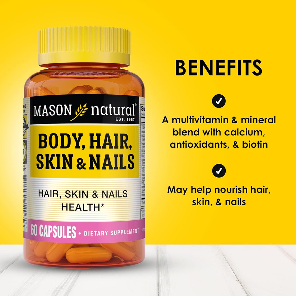 Mason Natural Hair, Skin & Nails Premium Beauty Supplement With Biotin & Vitamins A, C, E, And B-Complex, 60 Capsules