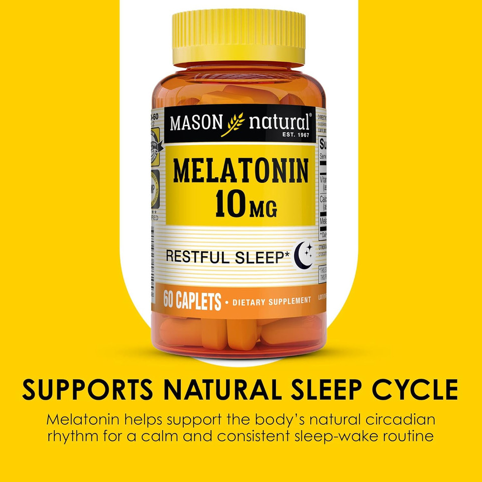 Mason Natural Melatonin 10 Mg With B6 And Calcium, Natural Sleep Aid, Supports Healthy Sleep & Rest, 60 Caplets