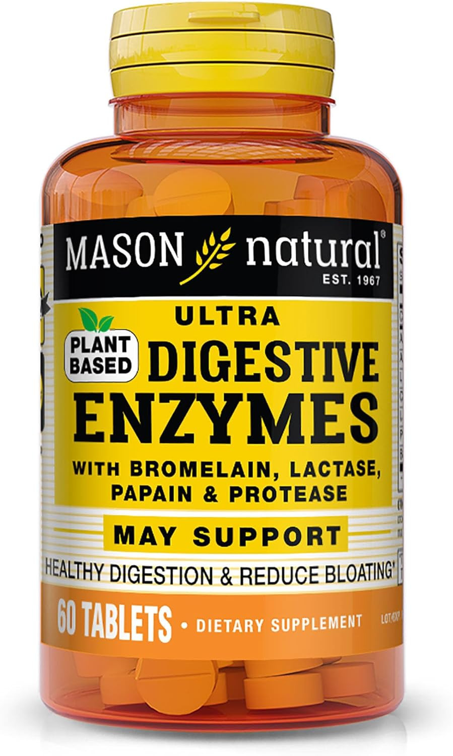 Mason Natural Plant Based Ultra Digestive Enzymes With Bromelain, Lactase, Papain & Protease - Supports Healthy Digestion & May Reduce Bloating, 60 Capsules