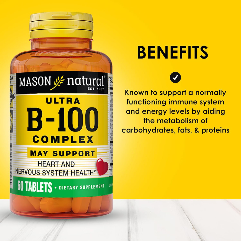 Mason Natural Ultra B-100 Complex - Healthy Heart And Nervous System, Improves Immune Function And Energy Metabolism, 60 Tablets
