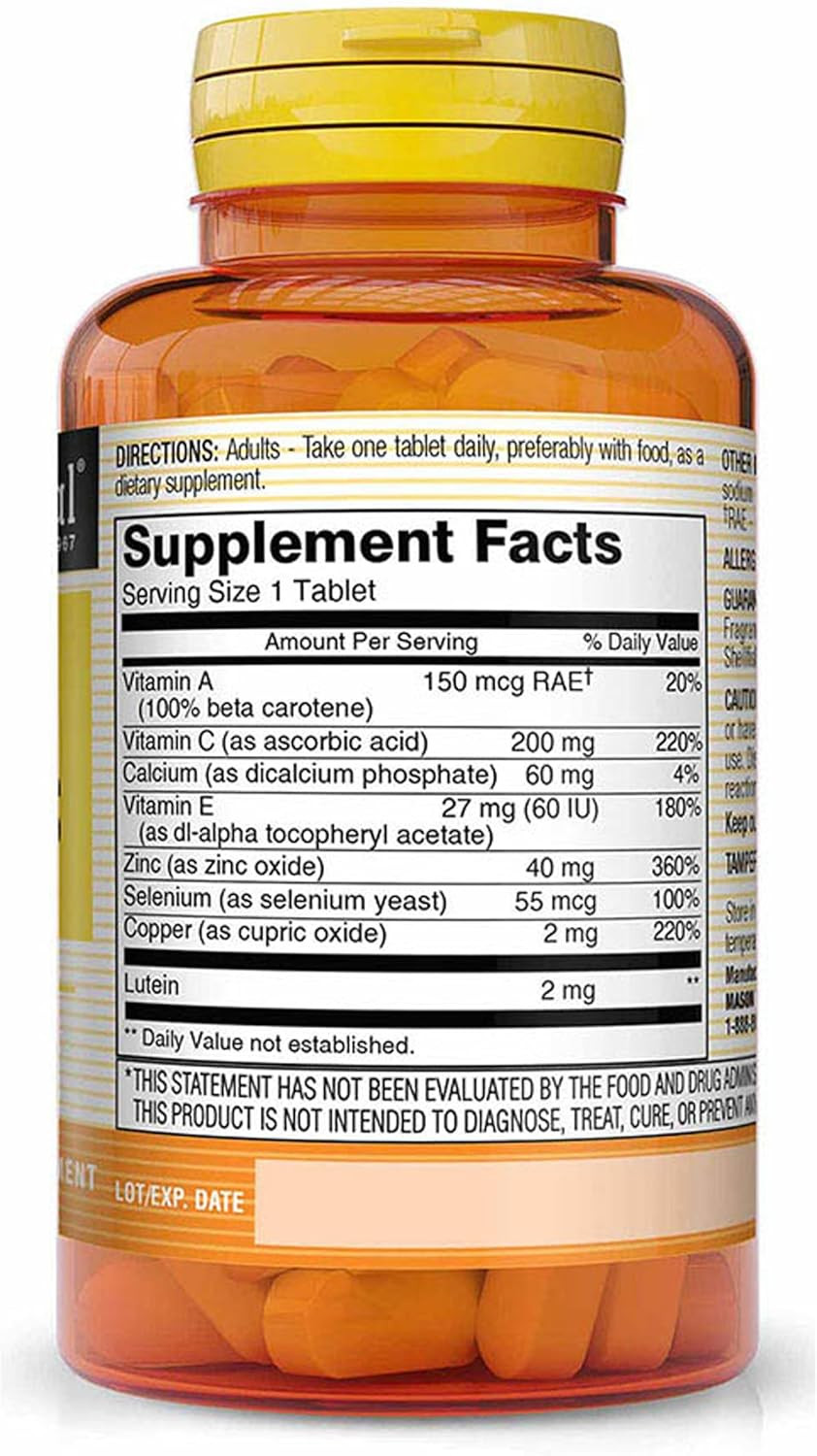 Mason Natural Vision Vitamins Plus Lutein, Daily Multivitamin Supplement For Men And Women For Normal Eye Function, 60 Day Supply