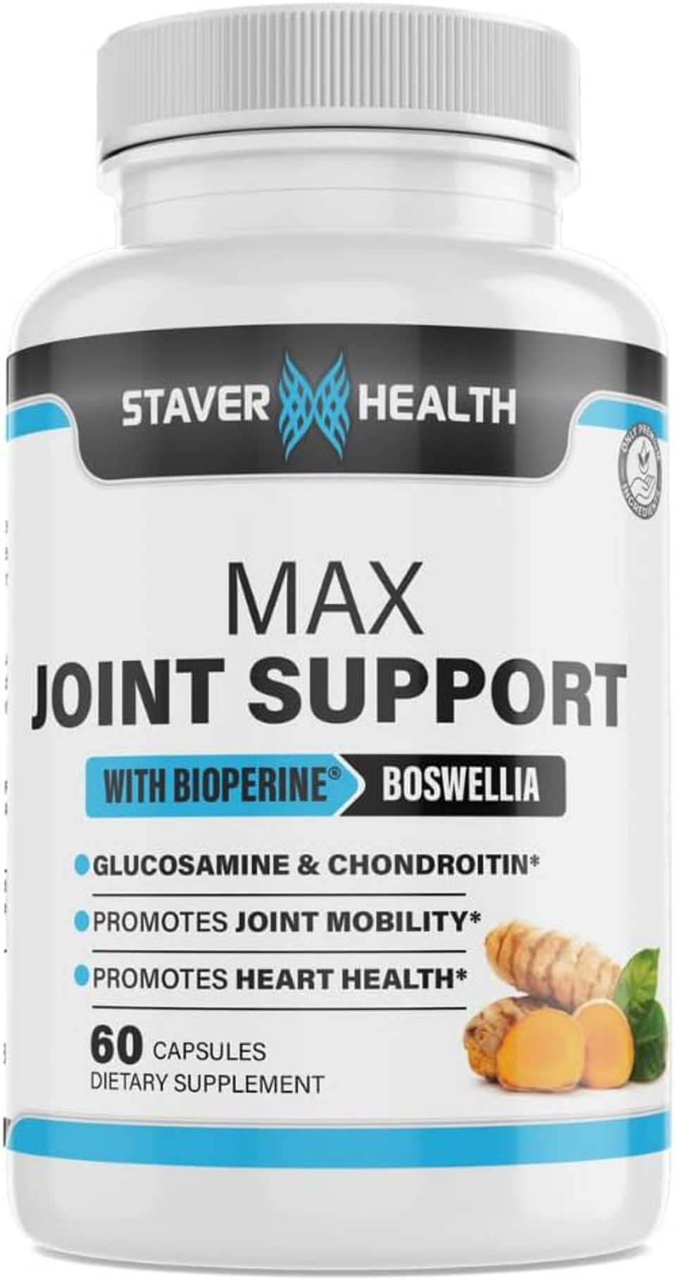Max Joint Support - Curcumin Supplements - Turmeric Supplement With Black Pepper - Bioperine, Ginger, Boswelia, Turmeric Powder - 60 Capsules - Nongmo - Gluten Free