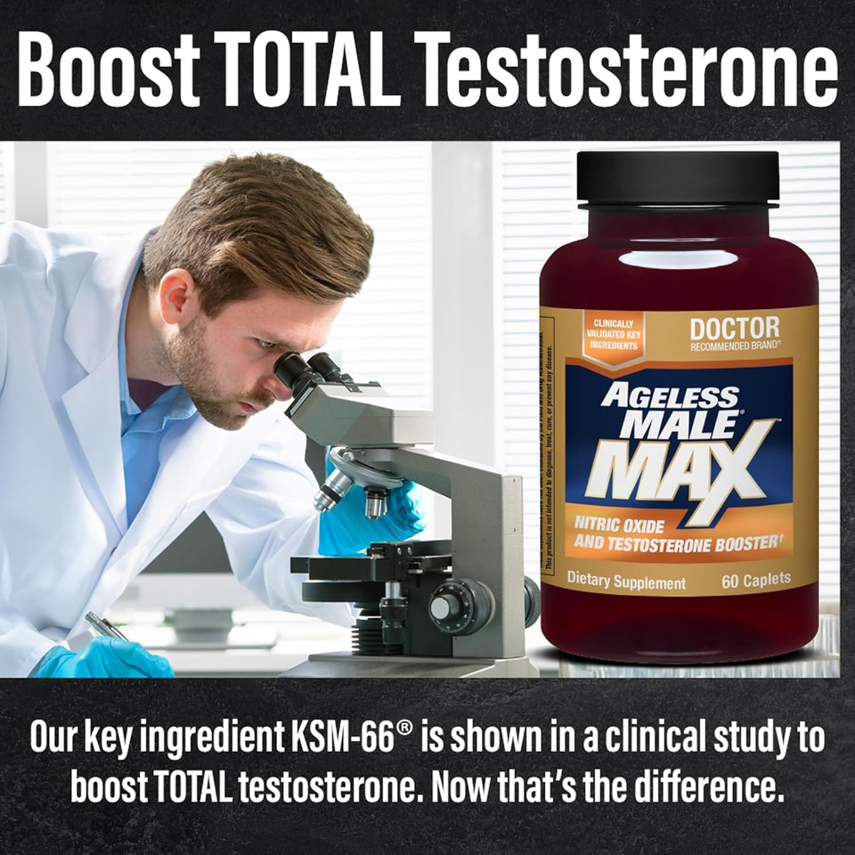 Max Total Testosterone Booster Supplement For Men, 60 Caplets