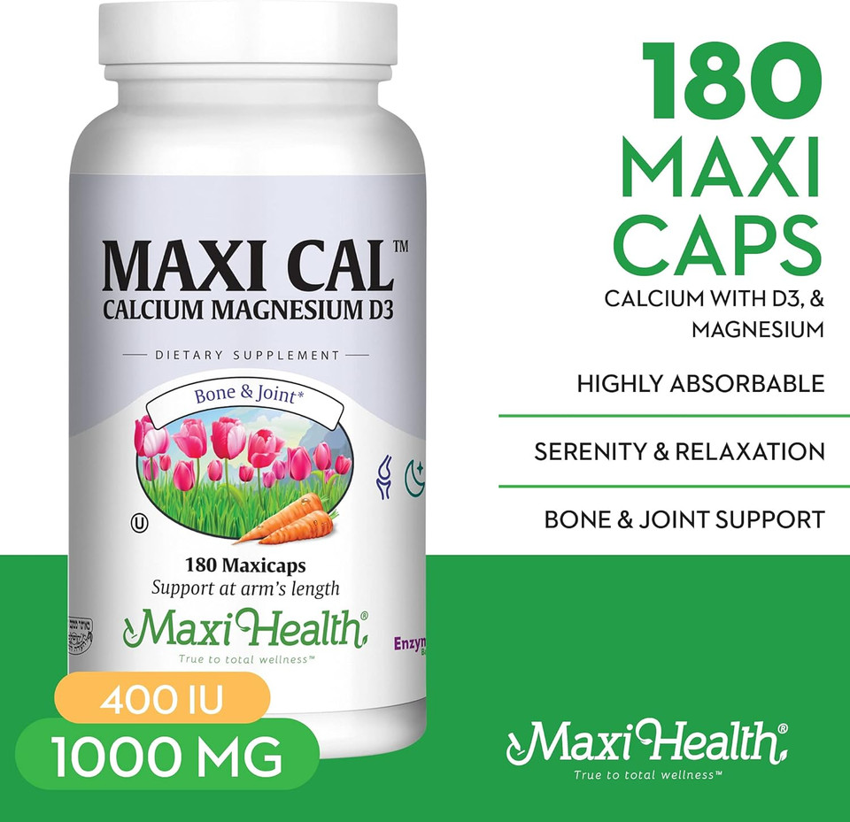 Maxi Health Calcium 1000 Mg Supplement With Vitamin D3 (1000 Iu) And Magnesium (500 Mg) - Bone, Teeth And Joint Support For Men And Women - 90 Capsules