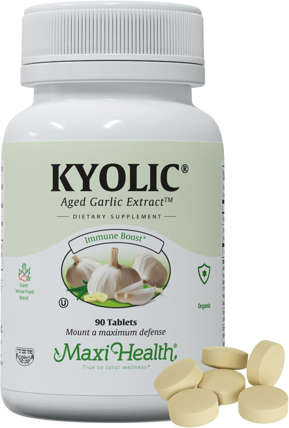 Maxi Health Kyolic Organic Garlic Supplement - Kosher Garlic Tablets With Kyolic Aged Garlic Extract For Immune Support - Vegetarian Garlic Pills (180 Count)