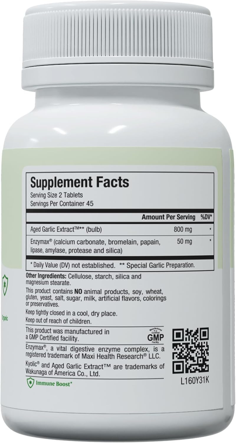 Maxi Health Kyolic Organic Garlic Supplement - Kosher Garlic Tablets With Kyolic Aged Garlic Extract For Immune Support - Vegetarian Garlic Pills (180 Count)