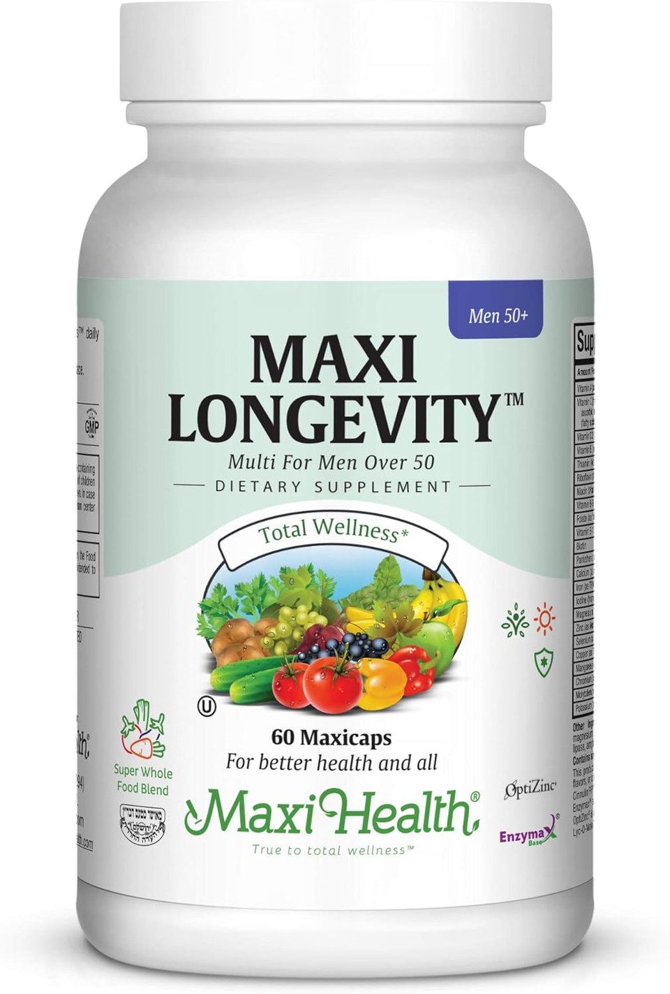 Maxi Health Longevity - Multivitamins & Minerals Supplement For Men Over 50 120 Capsules - Kosher