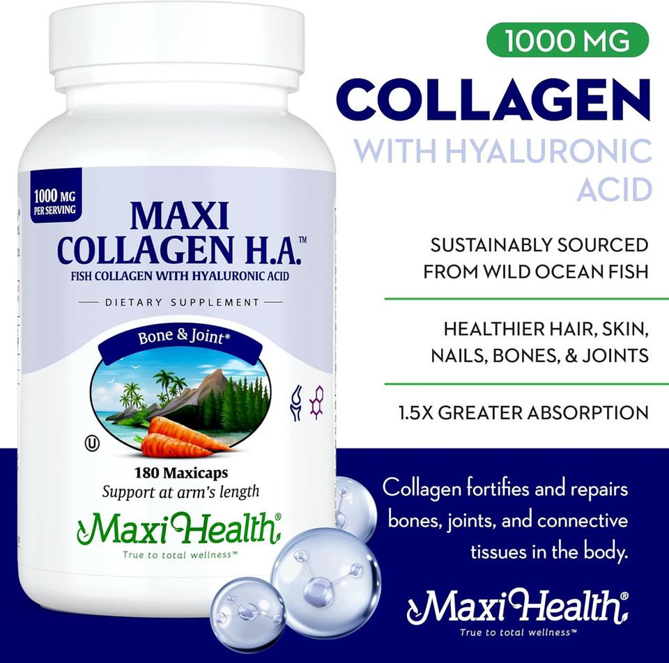 Maxi Health Marine Collagen Pills  1000 Mg Type 1 Collagen For Women & Men With Hyaluronic Acid Supplement For Joint & Skin Support  Unflavored, Clean Kosher Capsules (90 Maxicaps)