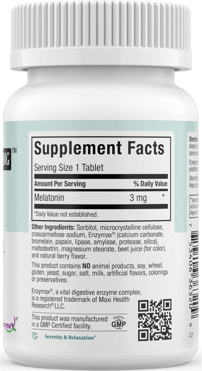 Maxi Health Melatonin 3 Mg For Adults & Teens  Help Support Natural Sleep With Chewable Melatonin  Non-Habit Forming Kosher Sleep Support Kosher (200 Units)