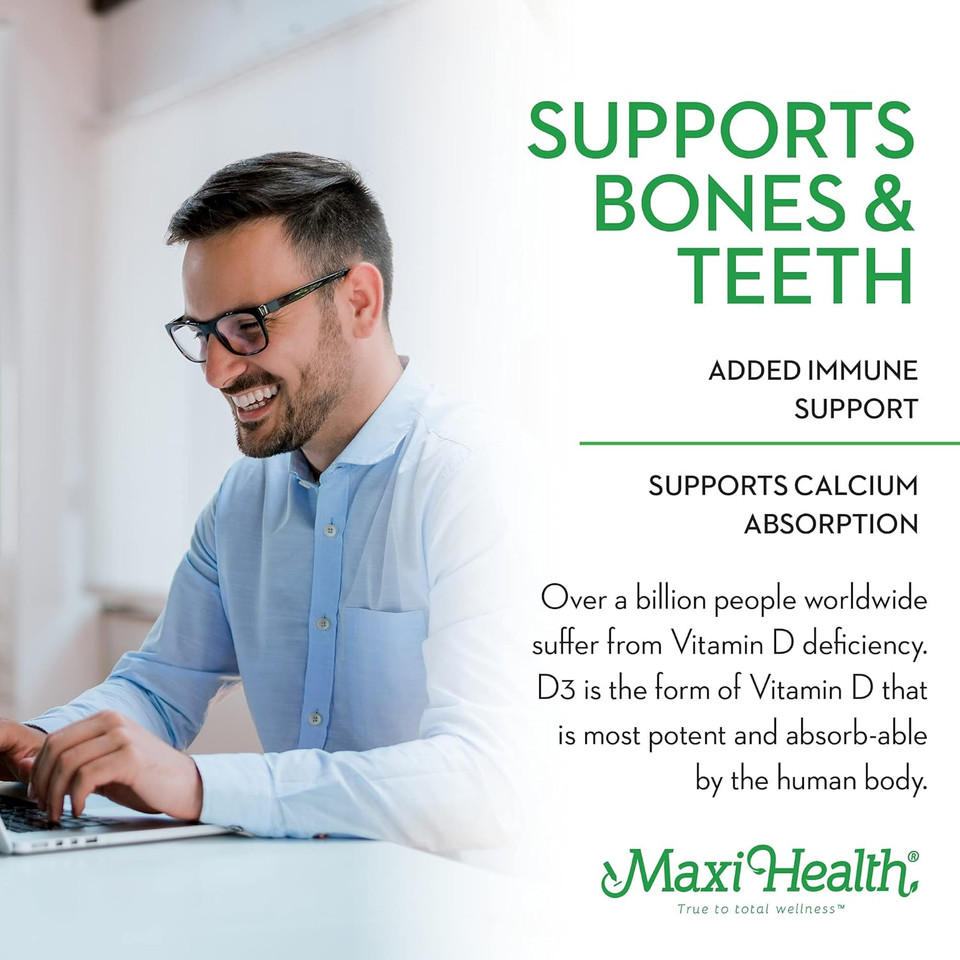 Maxi Health Vitamin D3 2000 Iu - For Healthy Muscle Function, Bone Health And Immune Support  180 Tablets  Best Kosher Supplement For Adults