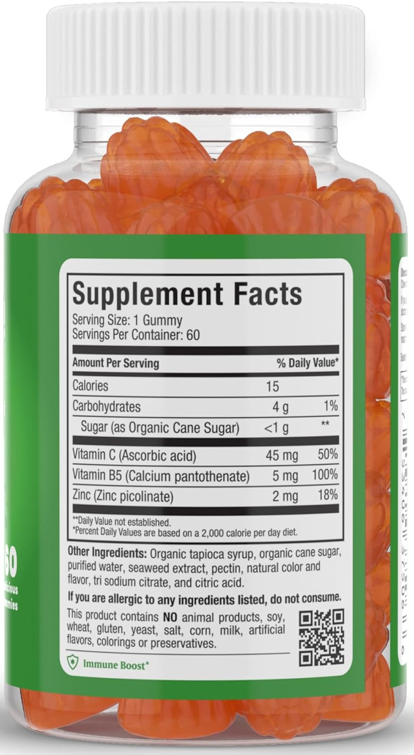 Maxi-Health Vitamin C Gummies With Zinc - Maxi-Health Vitamin C With Zinc For Children And Adults - Respiratory Support And Immune Booster - No Preservatives And Artificial Flavors - 60 Fruit Shaped Gummies