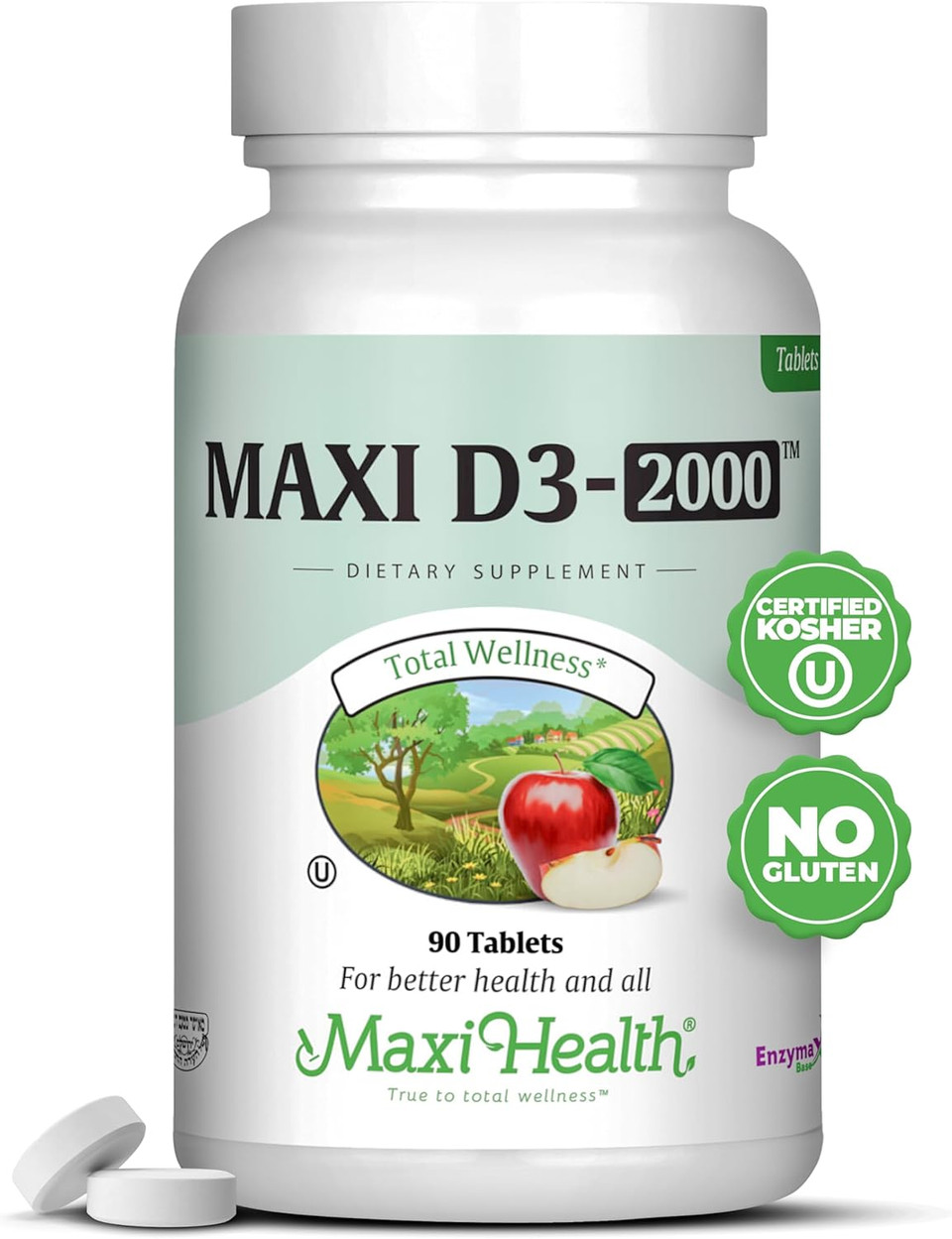 Maxi-Health Vitamin D3 2000 Iu - For Healthy Muscle Function, Bone Health And Immune Support  90 Tablets  Best Kosher Supplement For Adults