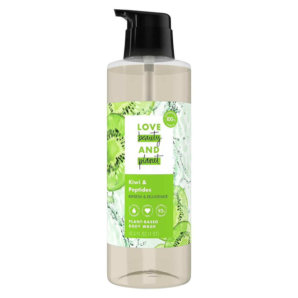 Love Beauty And Planet Body Wash Refresh And Rejuvenate, Kiwi And Peptides Made With Plant-Based Cleansers And Skin Care Ingredients 32.3 Fl Oz