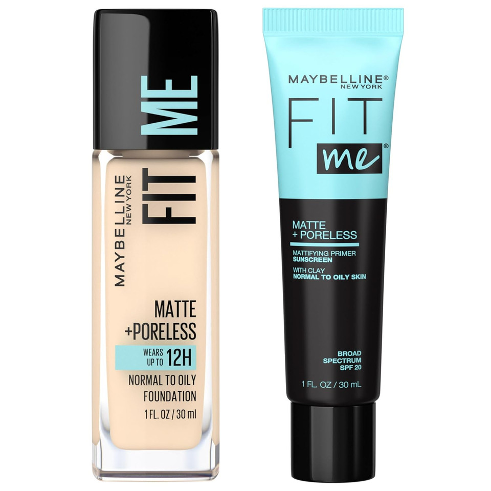 Maybelline Fit Me Matte + Poreless Liquid Foundation + Fit Me Mattifying Primer Makeup Bundle, Includes 1 Foundation In Classic Ivory And 1 Primer